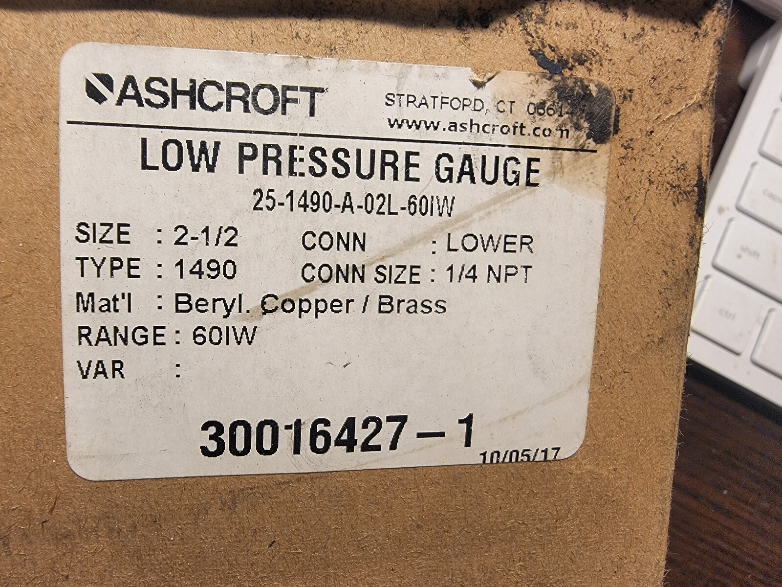 ASHCROFT 2.5″ 0-200IN H2O 1/4″ PRESSURE GAUGE 251490A02L200IW NEW FREE SHIP