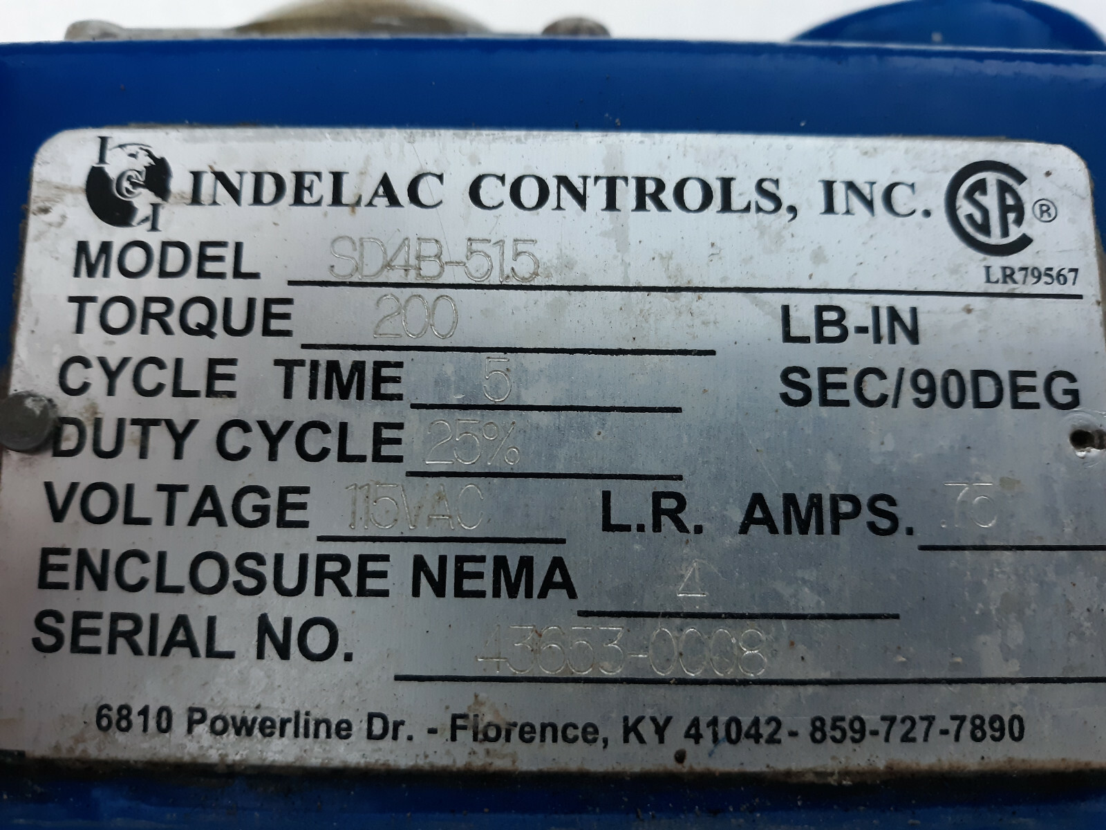 25LL53 INDELAC CONTROLS SD4B-51.5, PIPE WAS CUT OFF TOO CLOSE, FUNCTIONAL, P/R