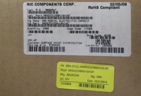NIC COMPONENTS NRSS331M50V10X16F Qty of 145 per Lot 330uF 50V 20% Radial Alum C