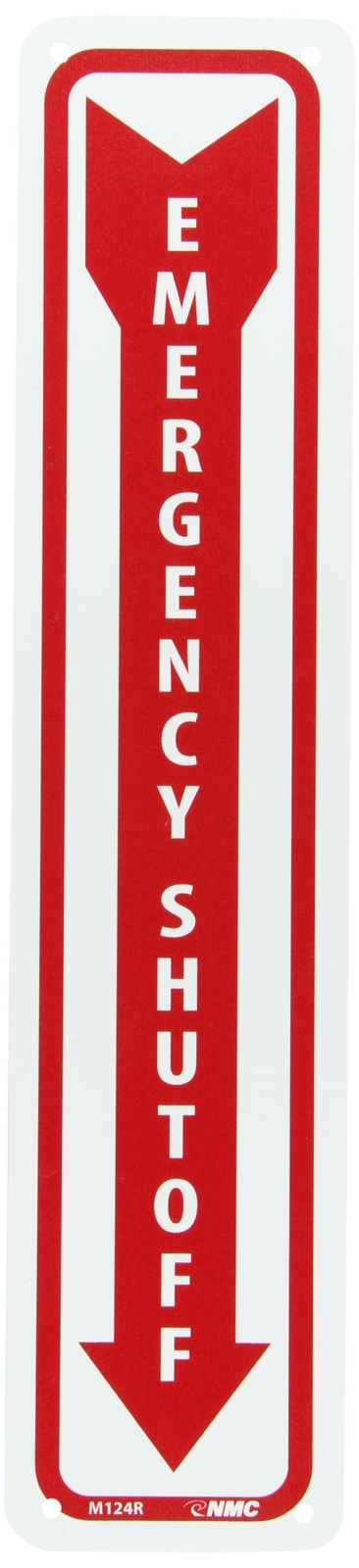 NMC M124R Fire Sign, Legend “EMERGENCY SHUT OFF”, 4″ Length x 18″ Height,