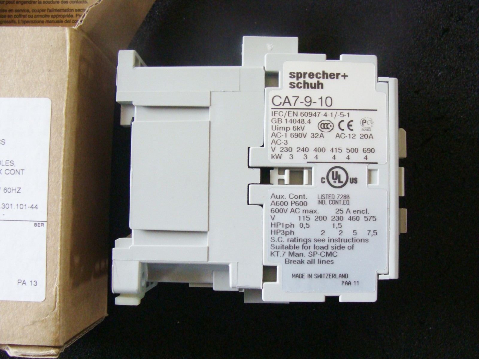 New Sprecher + Schuh CA7-9-10-24Z Contactor. Made in Switzerland.