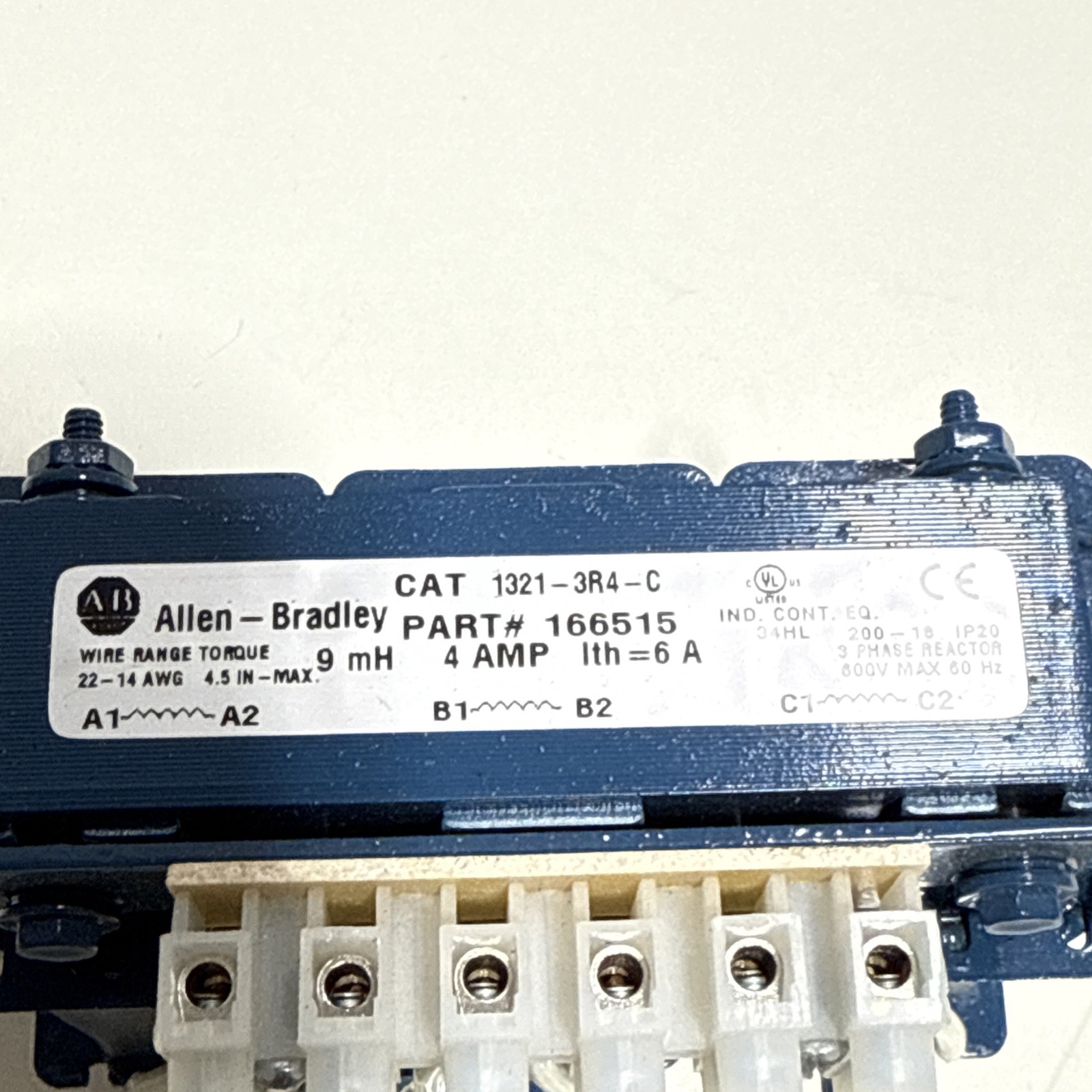 ALLEN BRADLEY 166515 POWER COMPONENT 4A LINE REACTOR 1321-3R4-C