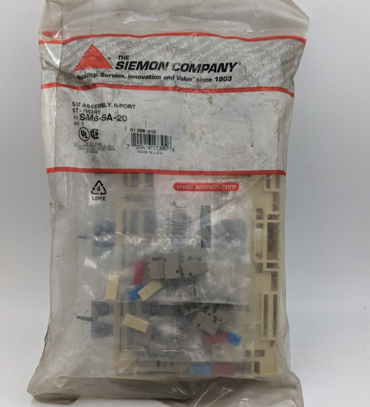 Siemon SM6 SA 20 SM Assembly Bezel 6-Port W/ST Fiber Adapters Ivory SM6SA20 New