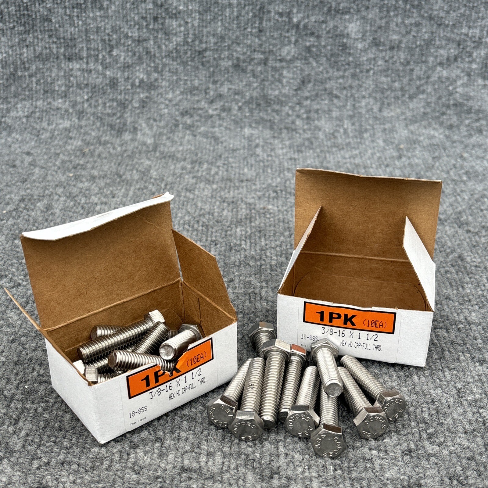 Lot of 20 3/8″-16 x 1-1/2″ Long Fully Threaded 18-8 Stainless Steel Hex Head Sc