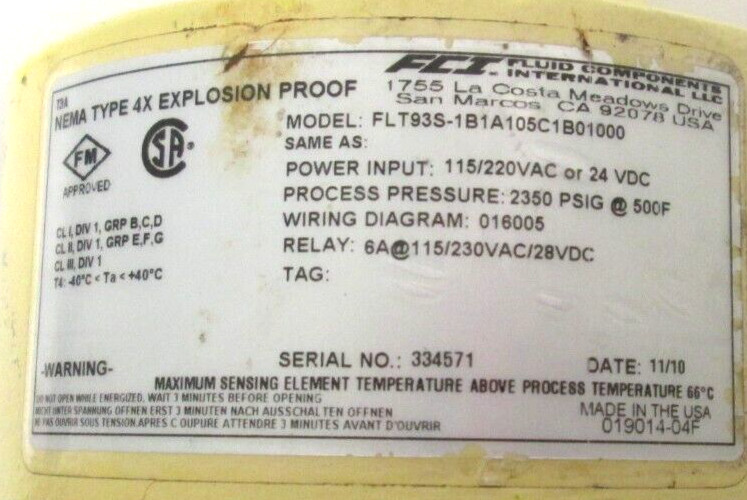FLUID COMPONENTS INTERNATIONAL, FCI, FLT93S-1B1A105C1B01000, 1″ FNPT, SURPLUS