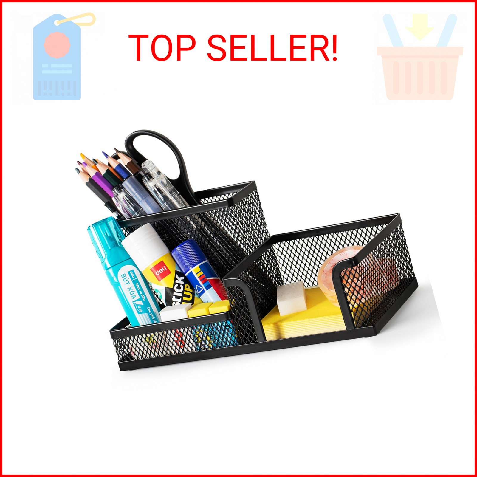 deli Mesh Desk Organizer Office Supplies Caddy with Pencil Holder and Storage Ba
