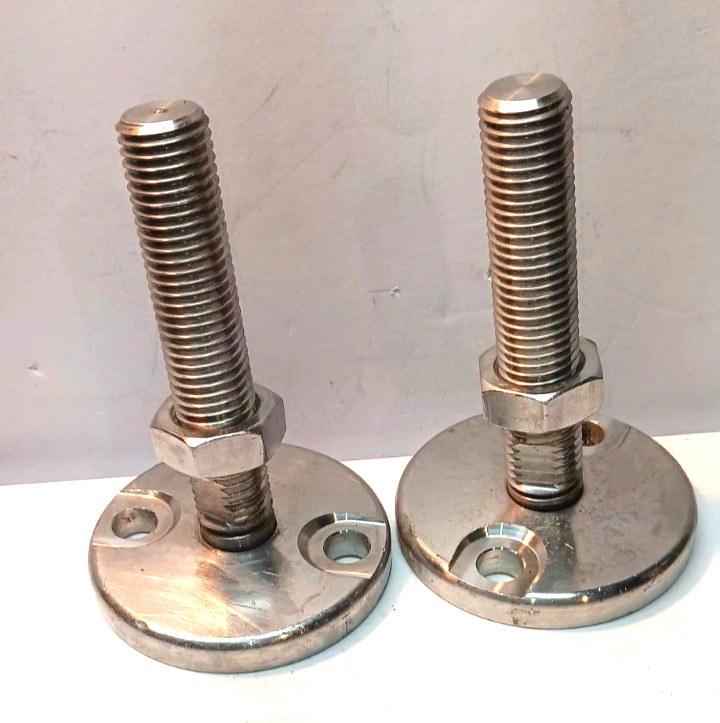 Lot of 2, 3-1/2″ Stainless Steel Swivel Feet w/ 7/8-9 x 4-3/4″ stems, &Jam Nut