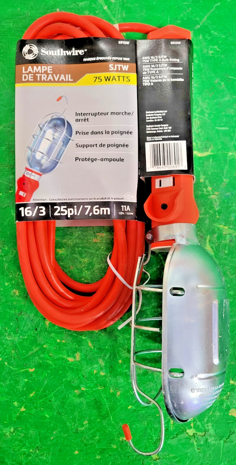 5️ SOUTHWIRE 75W 25′ INCANDESENT TROUBL LIGHT PESSCO OFFERING 1 G102825-12-41 🗽