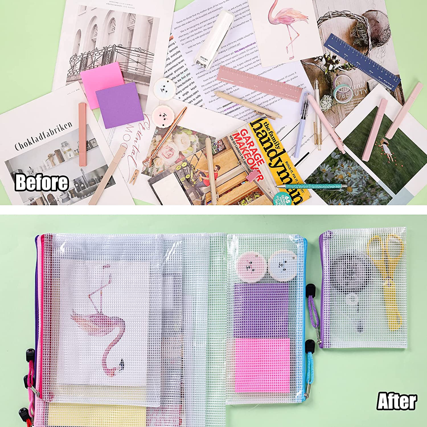 28Pcs Mesh Zipper Pouch Bags 8 Sizes Waterproof Zipper Bags, 14 Colors