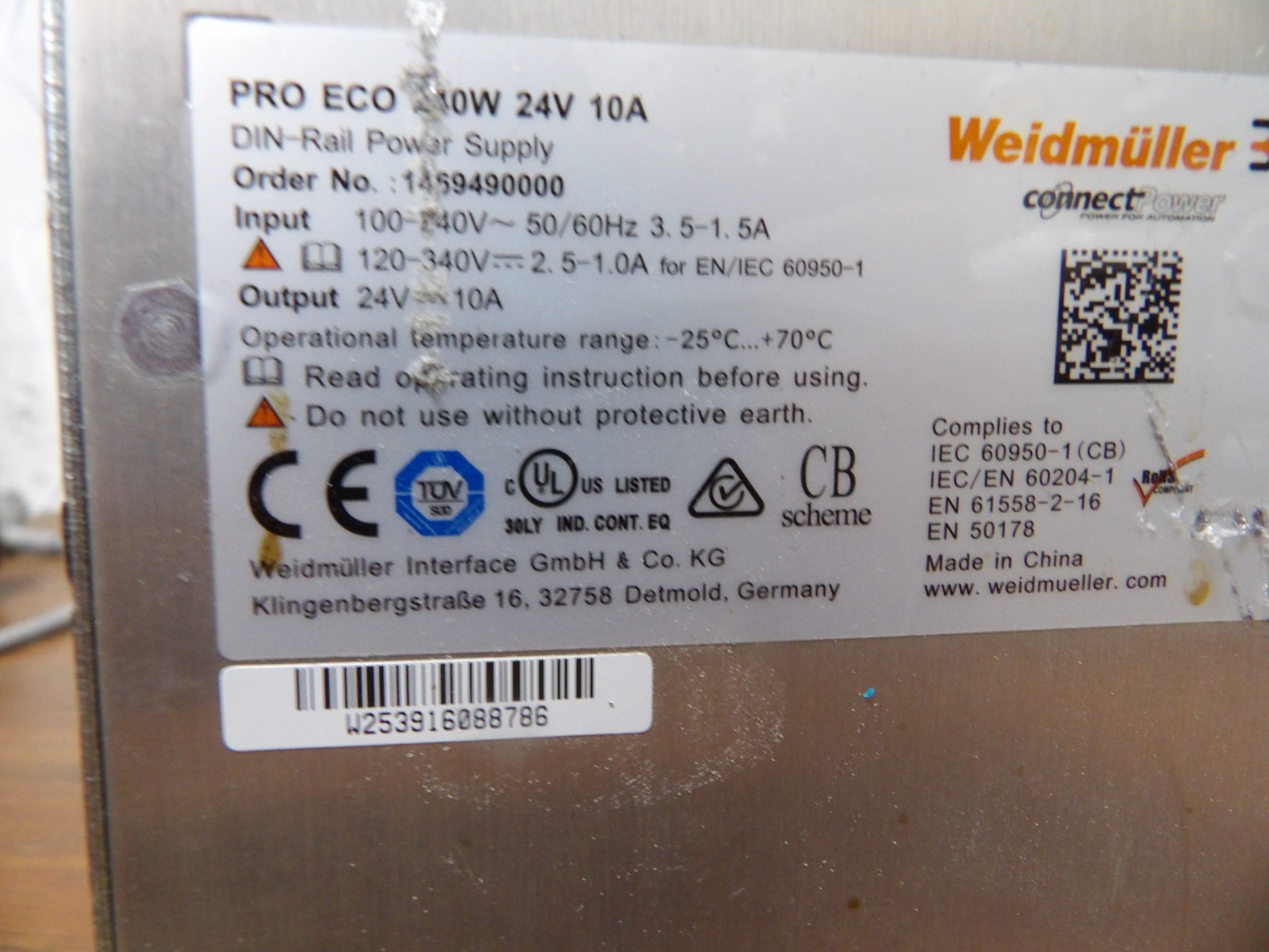 WEIDMULLER RAIL POWER SUPPLY PRO ECO 1459490000