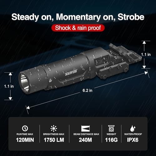 Tactical Flashlight Weapon Light 1750 Lumens Picatinny Mlok Strobe Waterproof