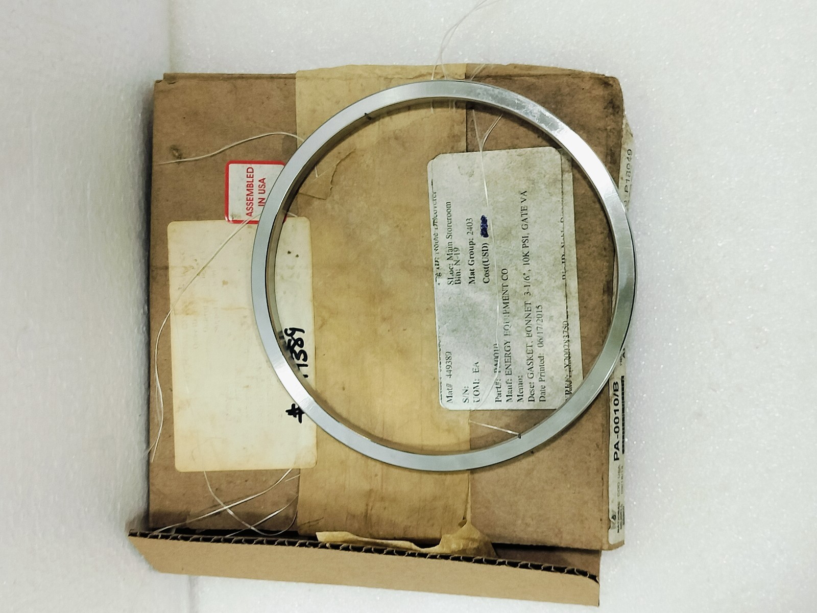 NOV/ENERGY EQUIPMENT PA-0010 REV B S316 Gasket Bonnet 3-1/16″ 10K PSI PA-0010/B