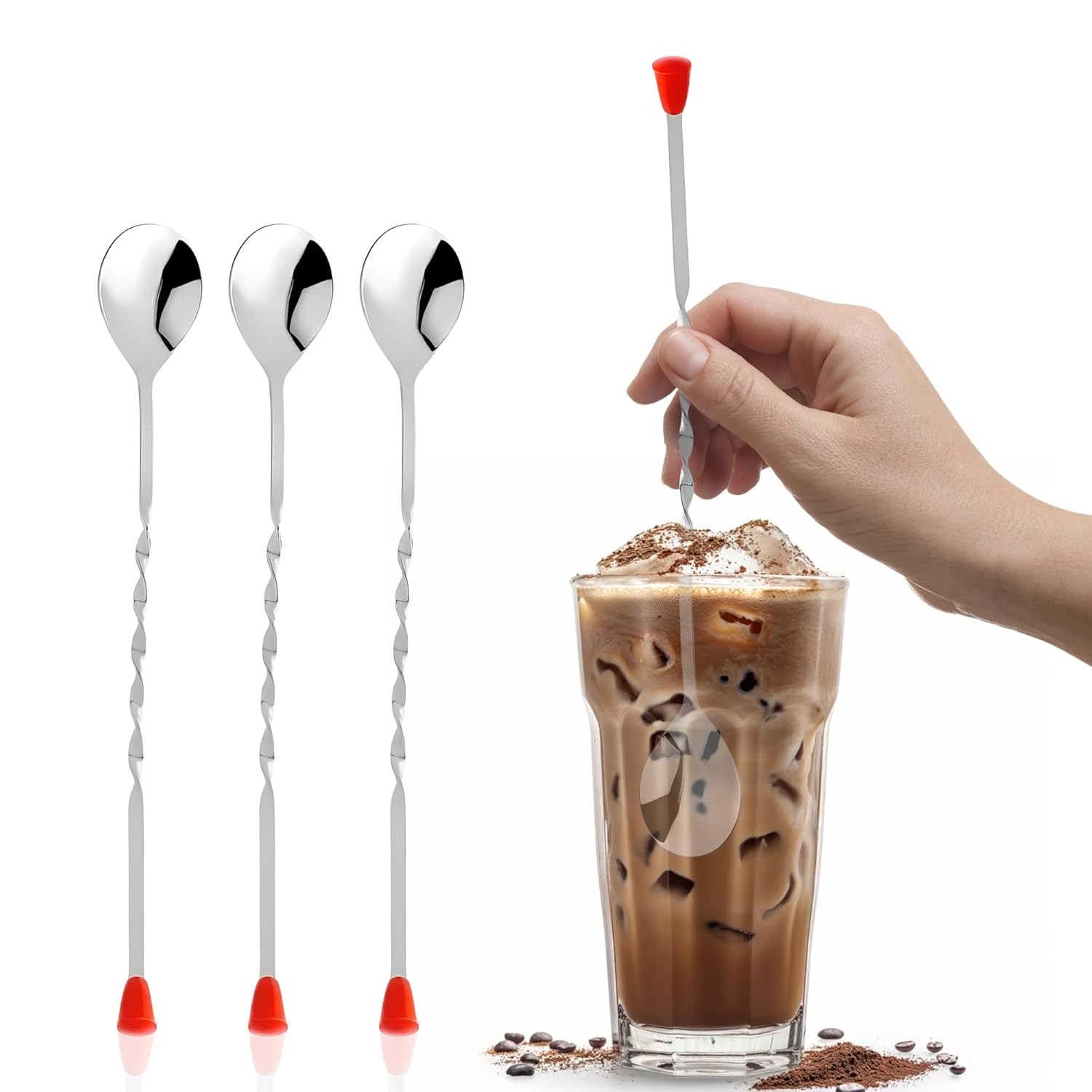 OCS Parts 3-Pack 11″ Stainless Steel Bar Mixing Spoon for Mixing Drinks