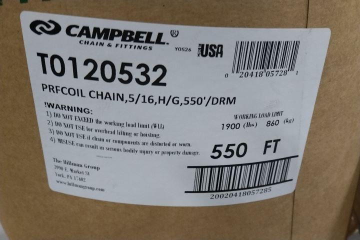 Campbell T0120532 5/16 In Trade Size 30 Grade 550 Ft Length Proof Coil Chain