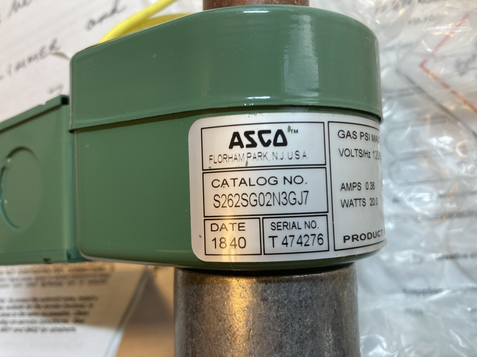 Asco- S262SG02N3GJ7 N/0 Gas Valve NPT Pipe Size 1 1/4″ – 25 Psi, NEW -Open Box