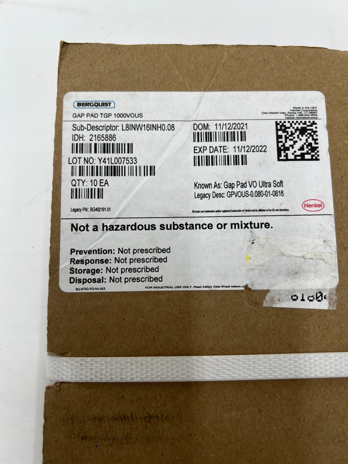 PACK OF 10 BERGQUIST GAP PAD TGP 1000VOUS 8in x 16in x 0.08 GPVOUS-0.080-01-0816