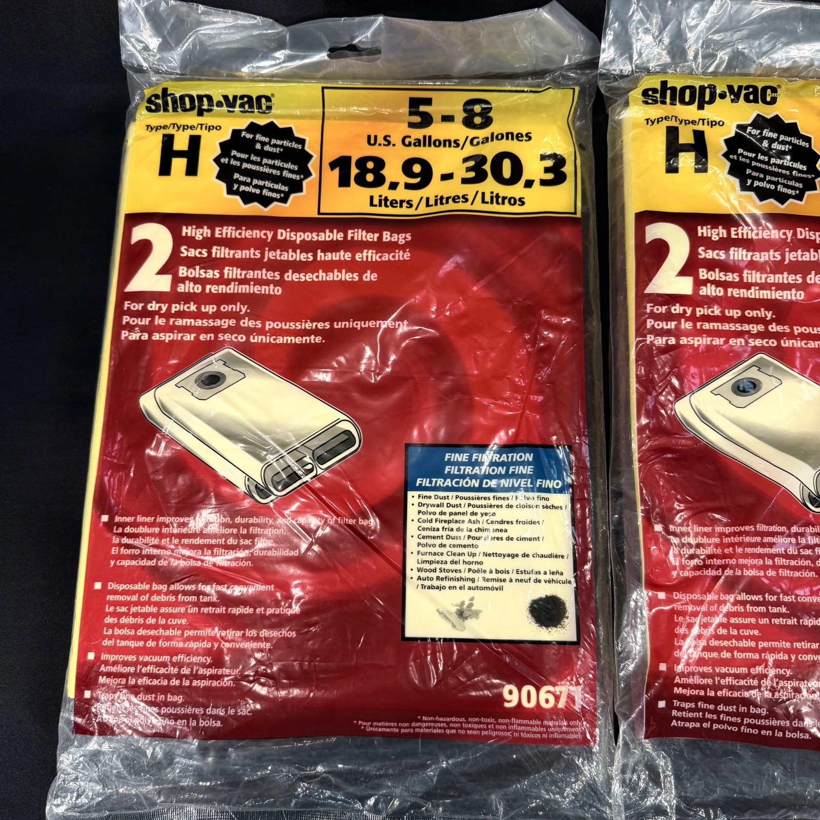 Shop Vac High Efficiency Filter Bags Type H: 5-8 Gallon 2 Packs (4 Bags) Sealed!