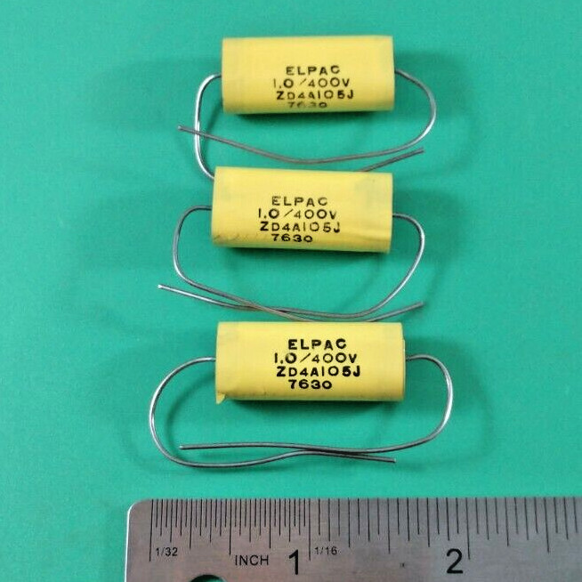 LOT OF 3 ELPAC ZD4A105J 1.0uF 400V 5% POLY FILM CAPACITORS