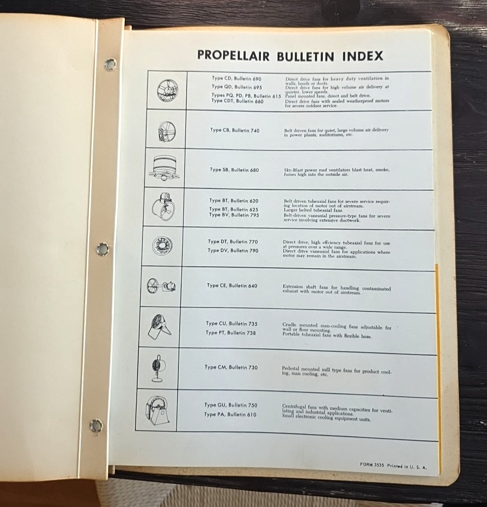 C. 1960s Robbins & Myers Inc Propellair Axial Fans Sales Bulletin Catalog
