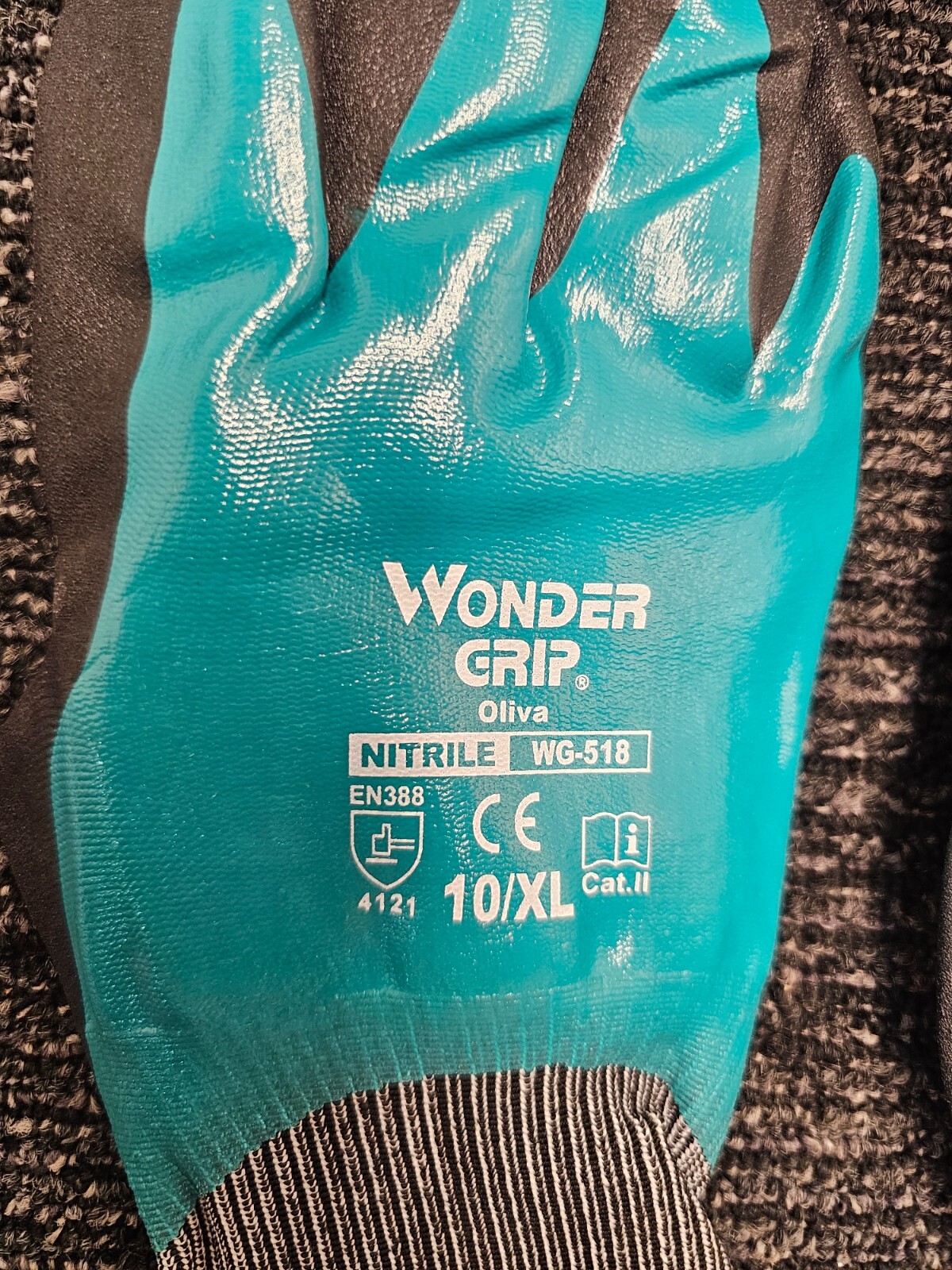 12 PAIRS Wonder Grip WG-518 NITRILE Oliva Gloves Size 10 / XL