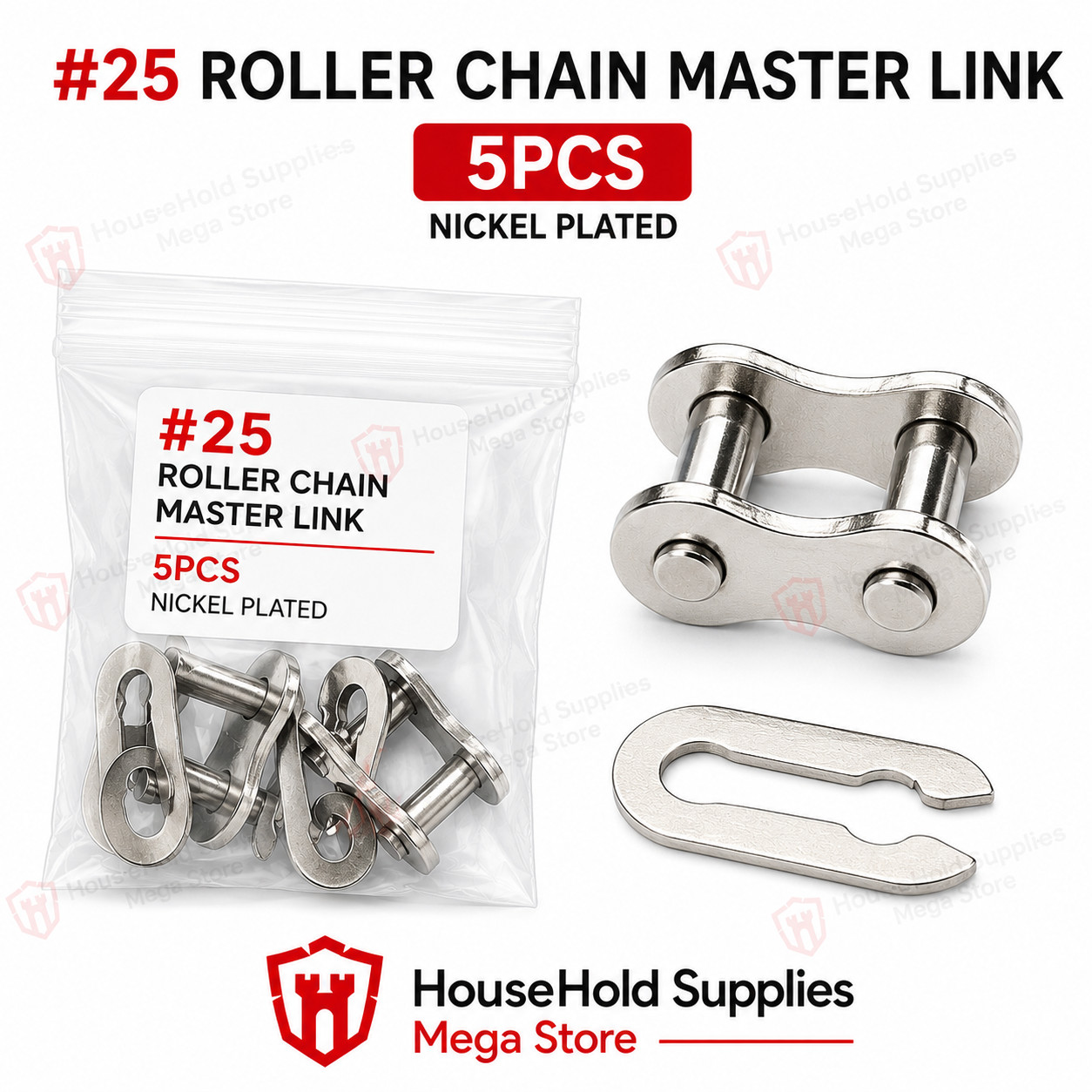 #25 Master Link Nickel Plated Roller Chain Connecting Link (5pcs)