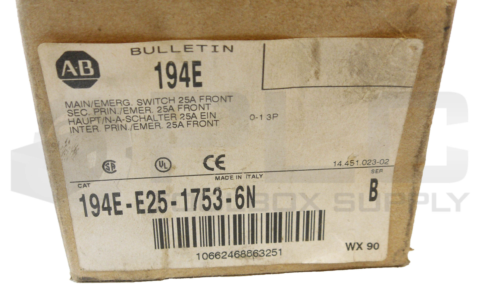 NEW ALLEN BRADLEY 194E-E25-1753-6N EMERGENCY SWITCH 25A 194E-E25-1753 *READ*