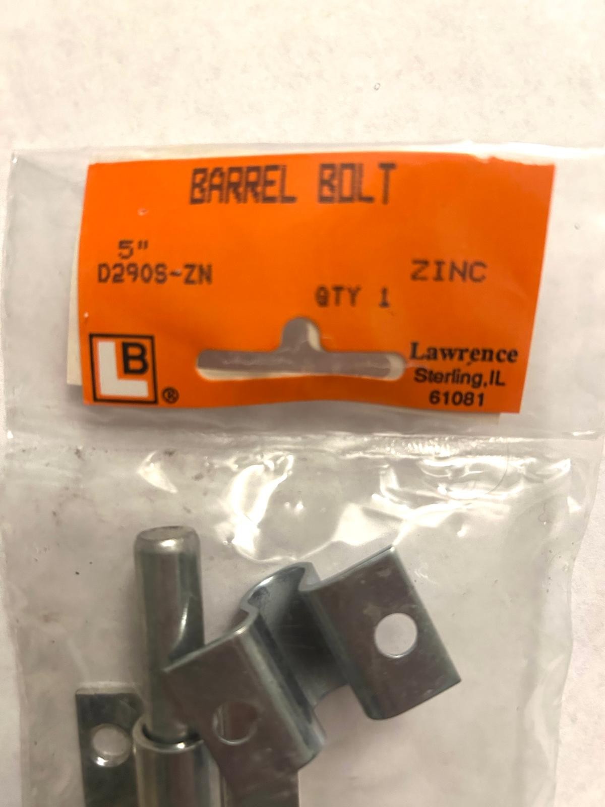 LAWRENCE D290S-ZN 5″ Barrel Bolt NOS