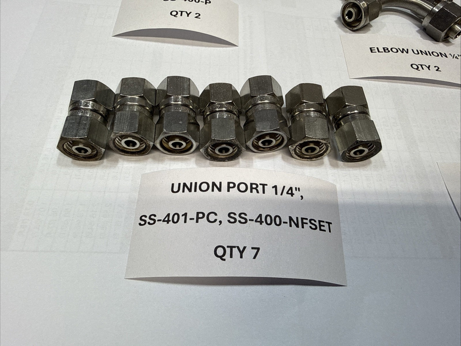 SWAGELOK UNION PORT 1/4″ & 3/8″, SS-401-PC, SS-601-PC, SS-400-P, LOT OF 11 #M71