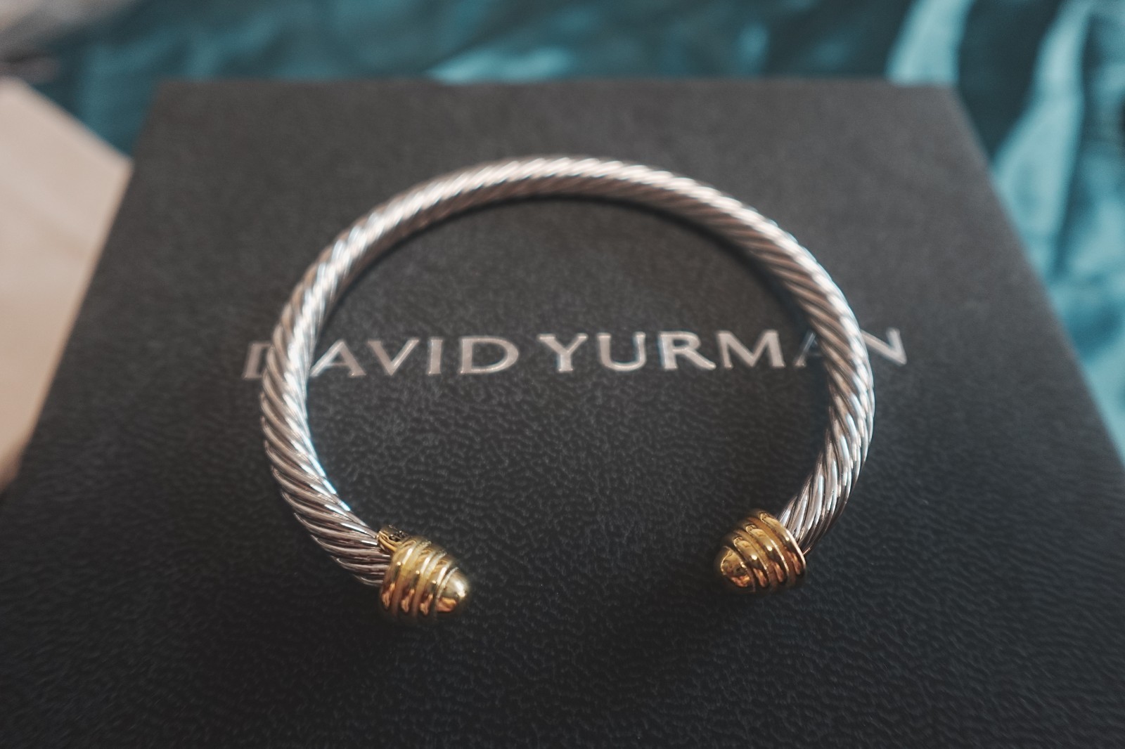 New.DavidYurman.4mm.Classic Cable.Sterling Silver BraceIet&18k Gold Dome BangIe