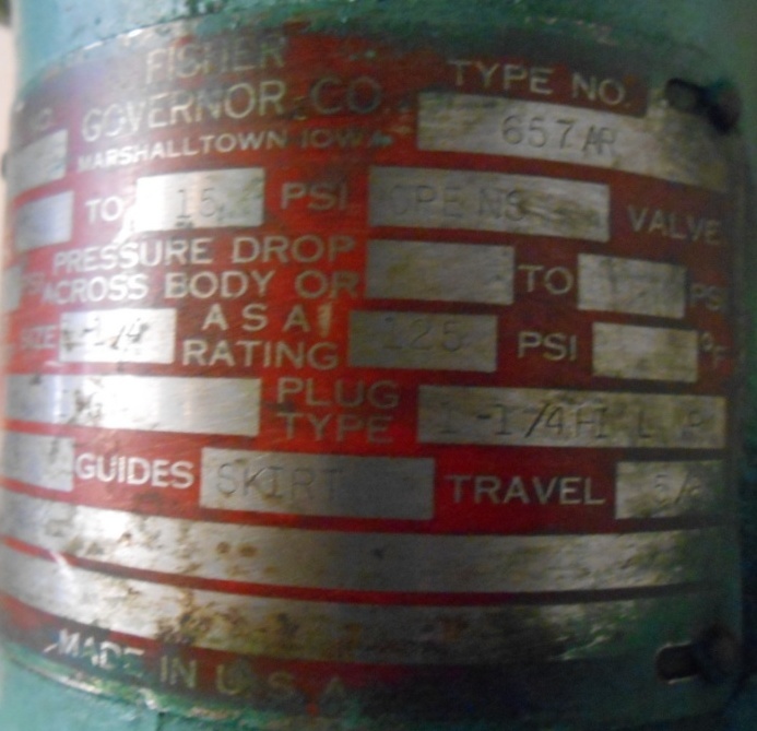 FISHER GOVERNOR CO, ACTUATOR VALVE, TYPE 657AR, PLUG TYPE 1 1/4 HI LVP