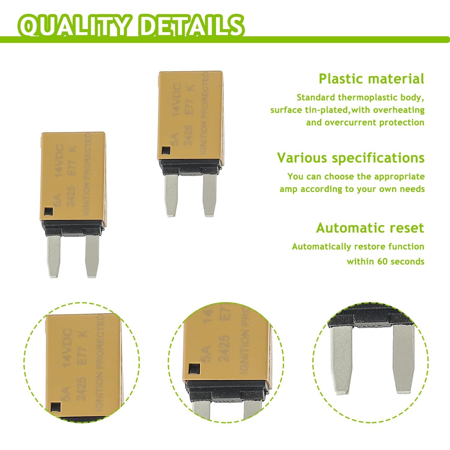 5A DC 12V-14V Auto Reset Circuit Breaker ATM Low Profile T1 Mini Blade Fuses …