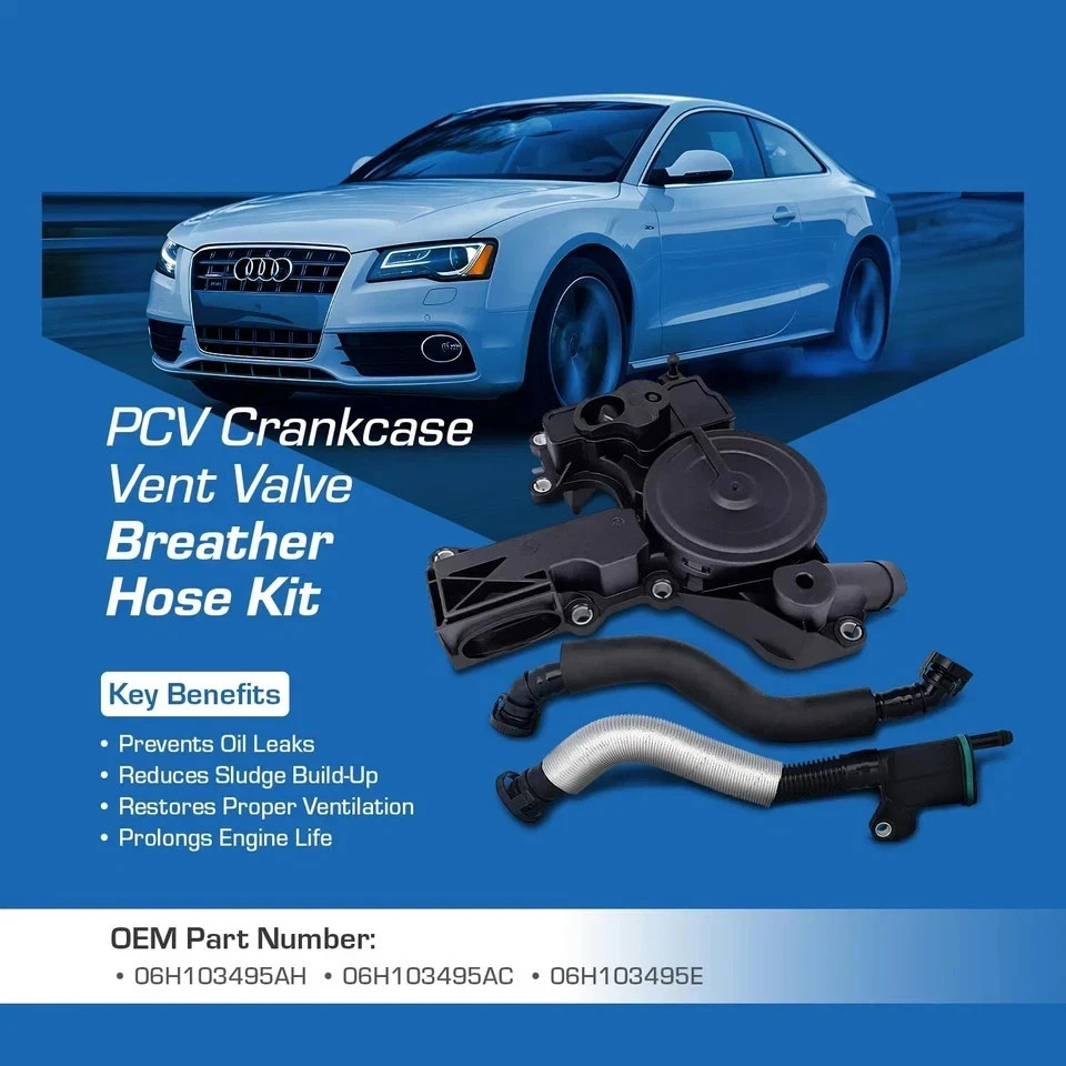 PCV Crankcase Vent Valve Breather Hose Kit – Compatible with Audi VW 2.0L Tur…