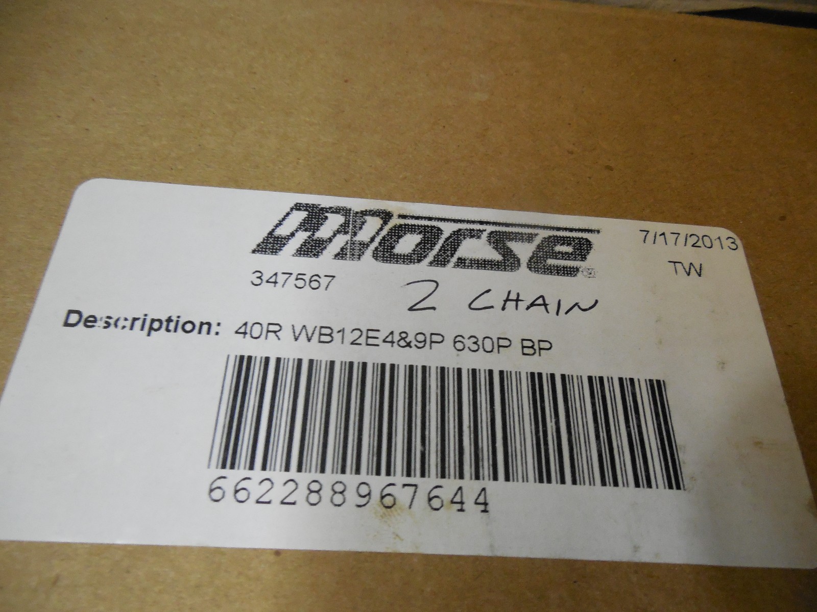 MORSE ROLLER CHAIN 347567 40R 40 R WB12E4&9P 630P BP ANSI 40 26′ FT. LOT OF 2
