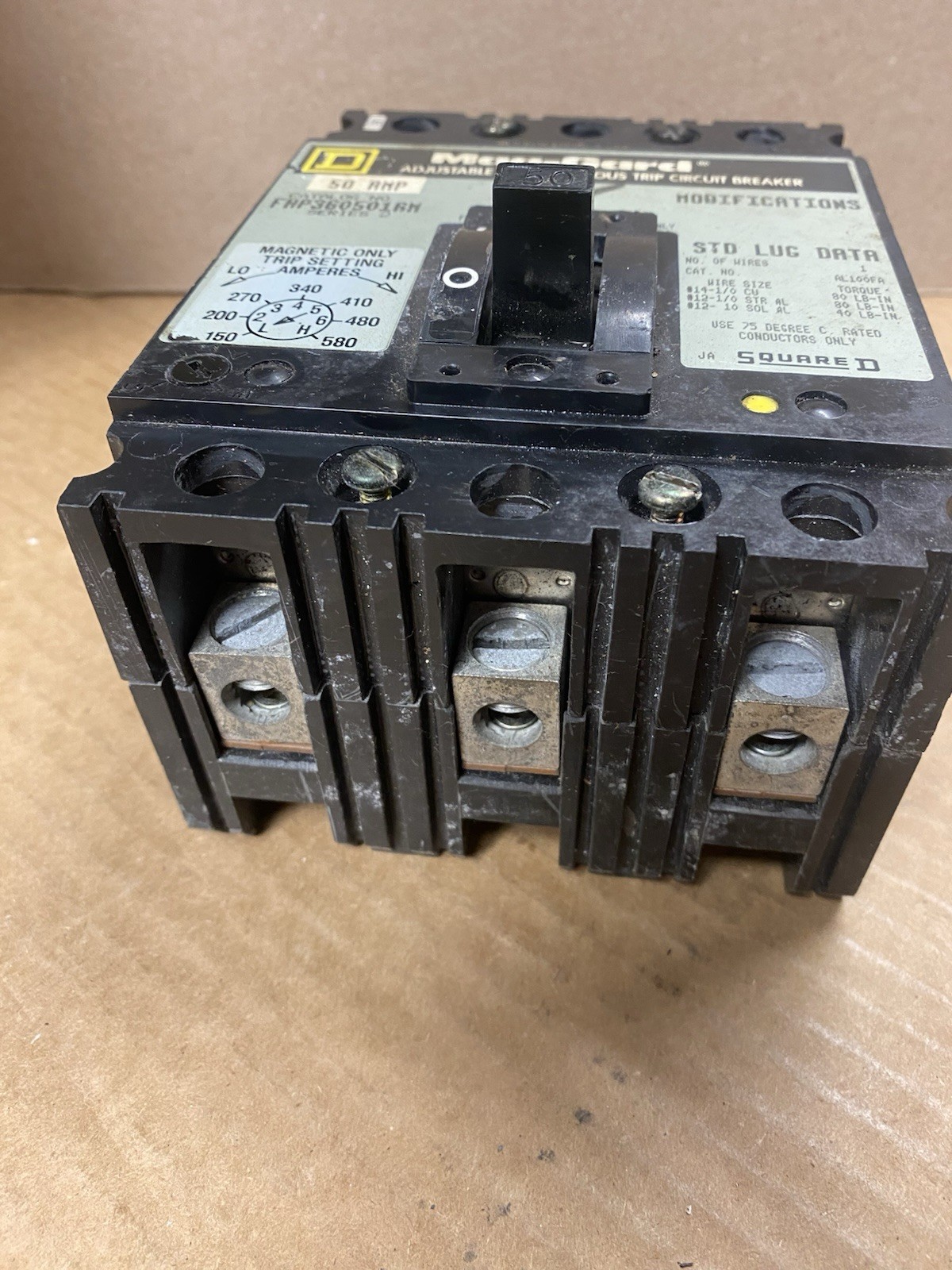 SQUARE D MAG-GARD CIRCUIT BREAKER FHP3605016M 3P 50A 600VAC