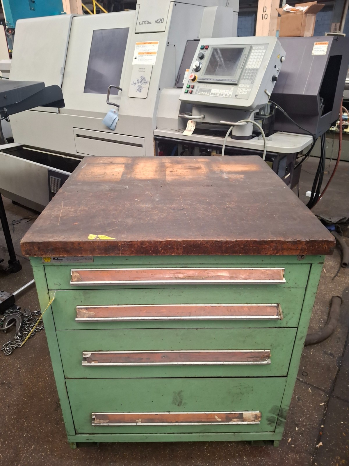 Vidmar Heavy Green 4 Pull Drawer Tool Storage Cabinet With Maple Wood Top