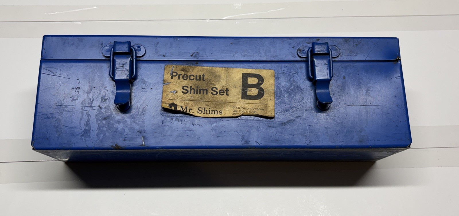 Mr. Shims Blue Size “B” Shim Metal Container Box with Latches and Handle