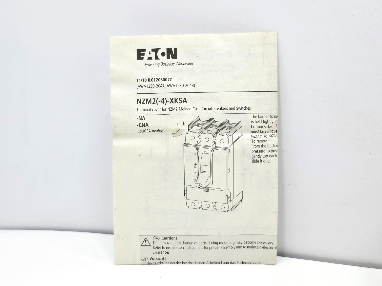 NZM2-XKSA EATON MOLDED CASE CIRCUIT BREAKER ACCESSORY BOX