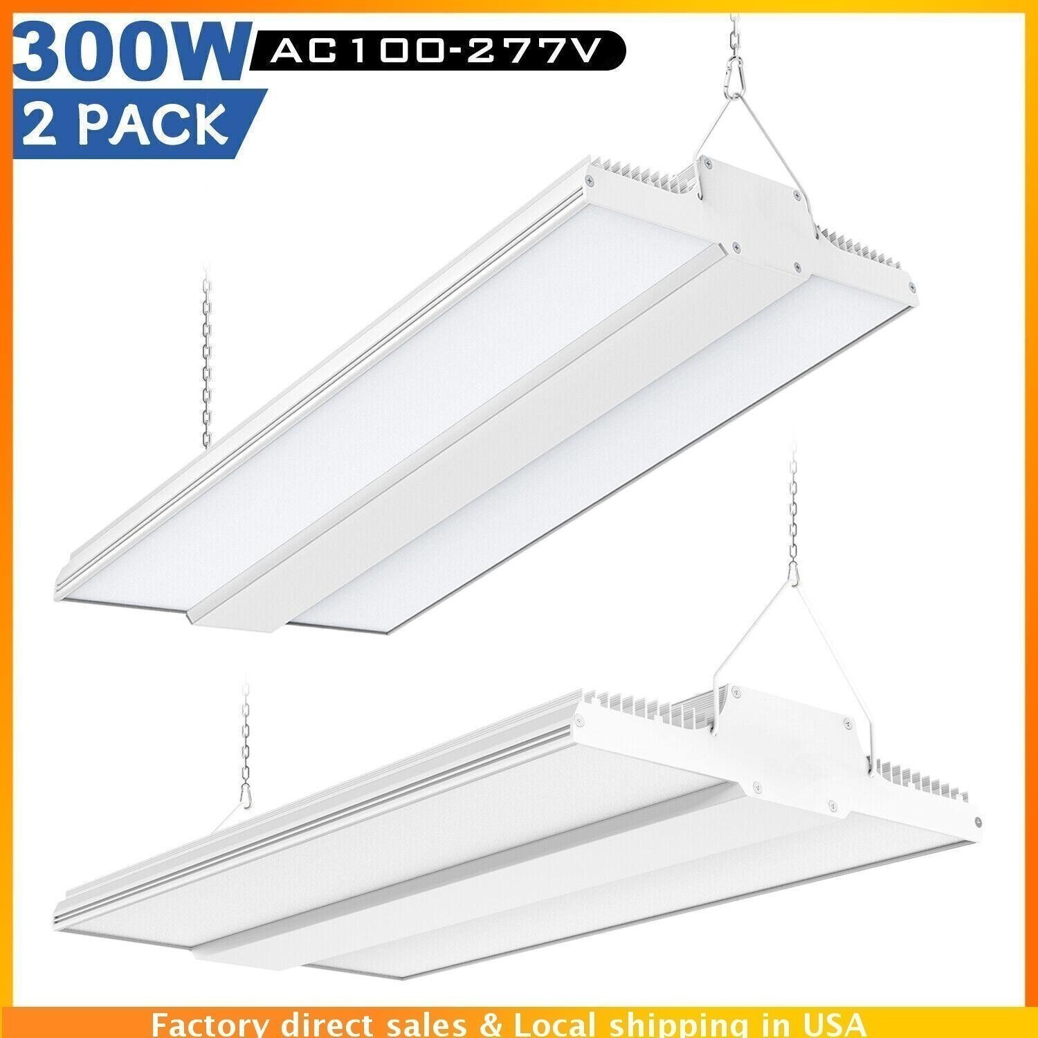 2X Linear LED High Bay Light 300W Commercial Warehouse Garage Fixtures 45,000LM