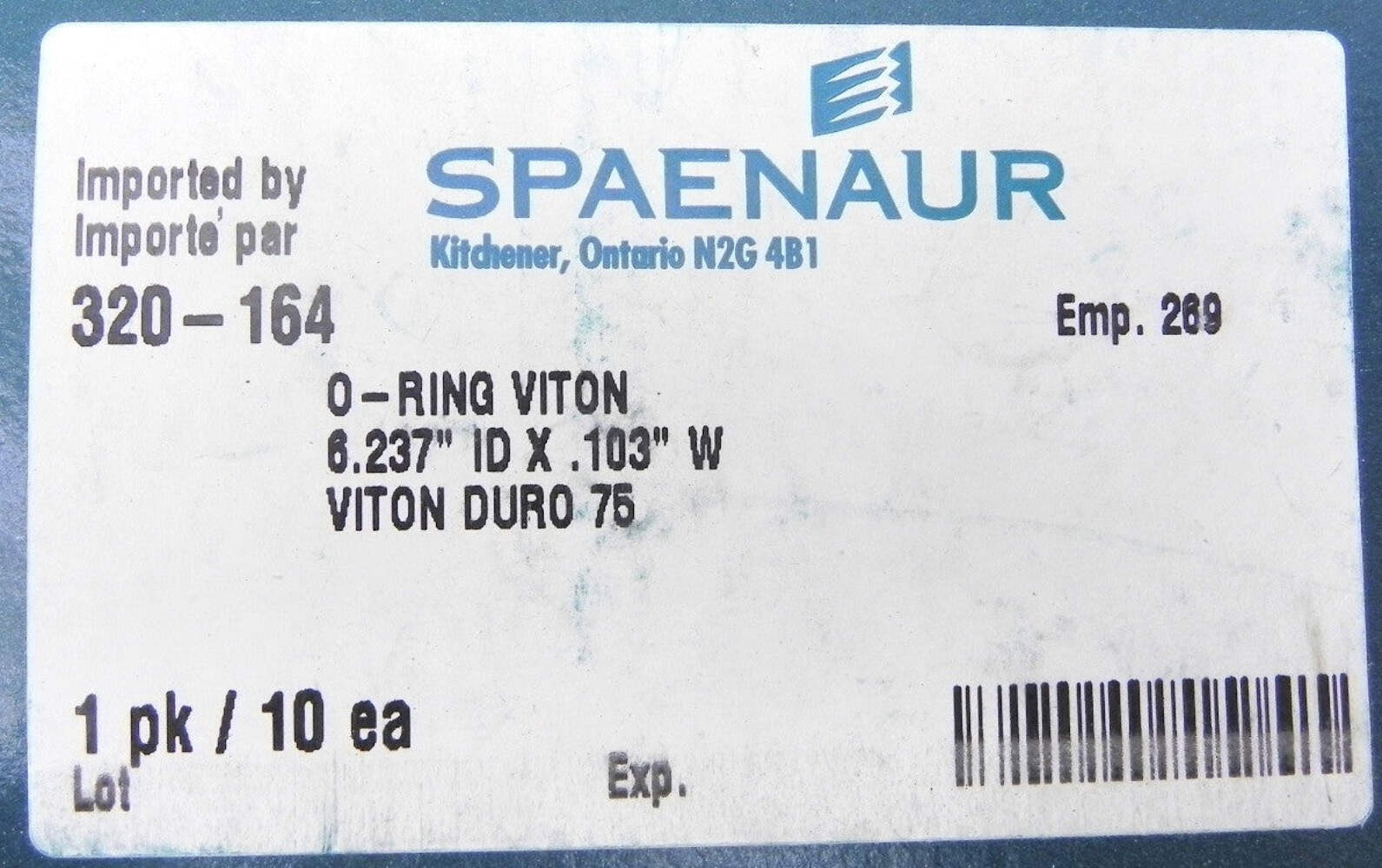 Spaenaur O Ring Viton 75 Duro Black 320-164 (10 Pcs)