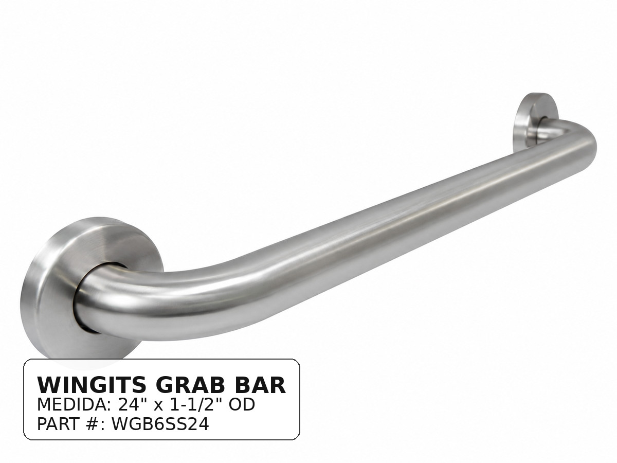 Wingits Wgb6ss24 Wall Mounted Ada Compliant Grab Bar, 24 In L, 1-1/2 In Dia,
