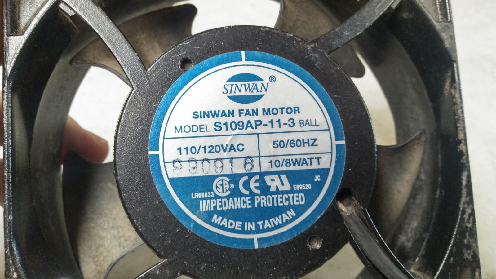 Sinwan Fan Motor Model: S109AP-11-3 Ball 110/120VAC