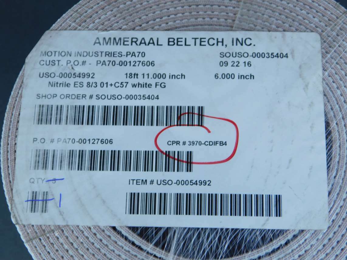 Ammeraal Beltech 18ft 11″ x 6″ Nitrile White FG Conveyor Belt CDIFB4 – NEW Su…