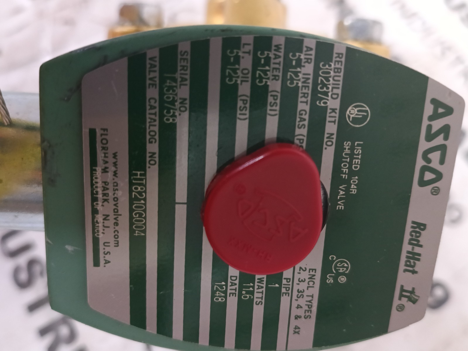 1” ASCO HT8210G004 SOLENOID SHUTOFF VALVE