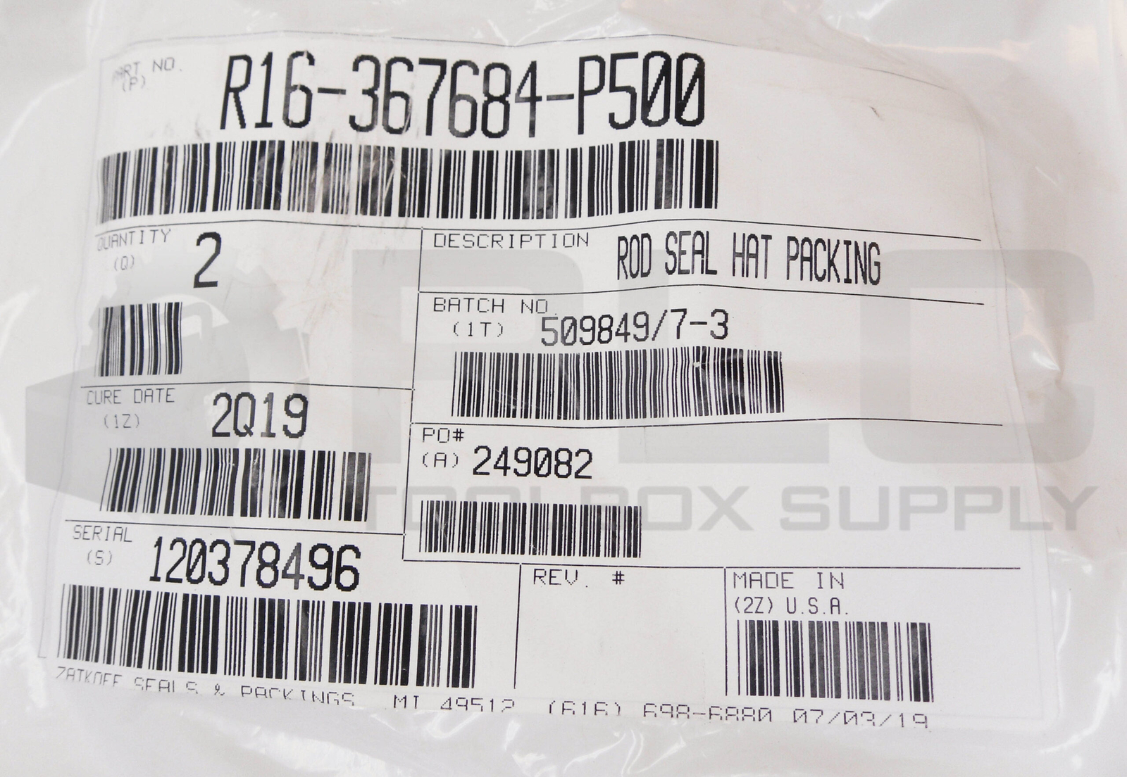 NEW BAG OF 2 ZATKOFF R16-367684-P500 ROD SEAL 8-1/4″ ID 9-7/8″ OD