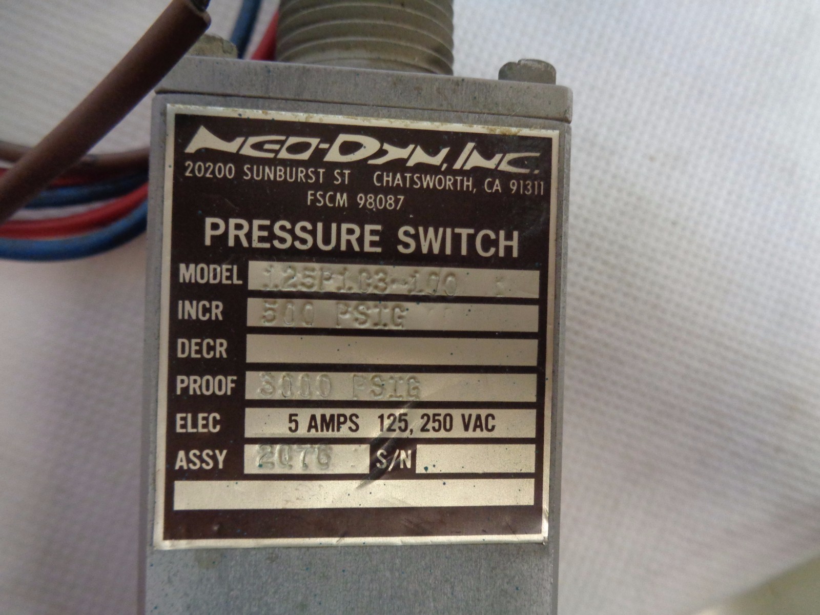 NEW NEO-DYN 125P1G3-100 PRESSURE SWITCH