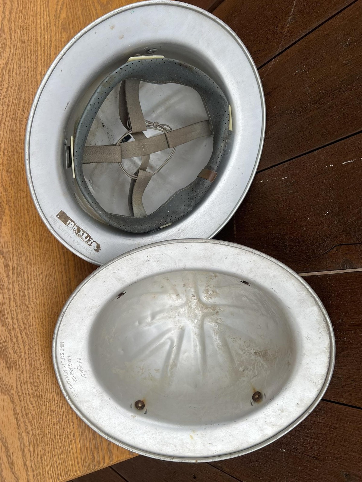 Vintage MSA McDonald T Hat-Standard Aluminum Safety Hard Hat Lot 2 Silver USA