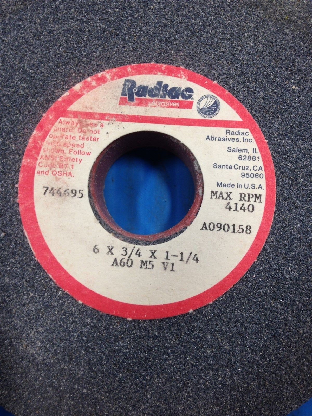 LOT OF 4 NEW RADIAC BENCH GRINDER WHEEL 6 X 3/4 X 1-1/4 A60 M5 V1 (P3)