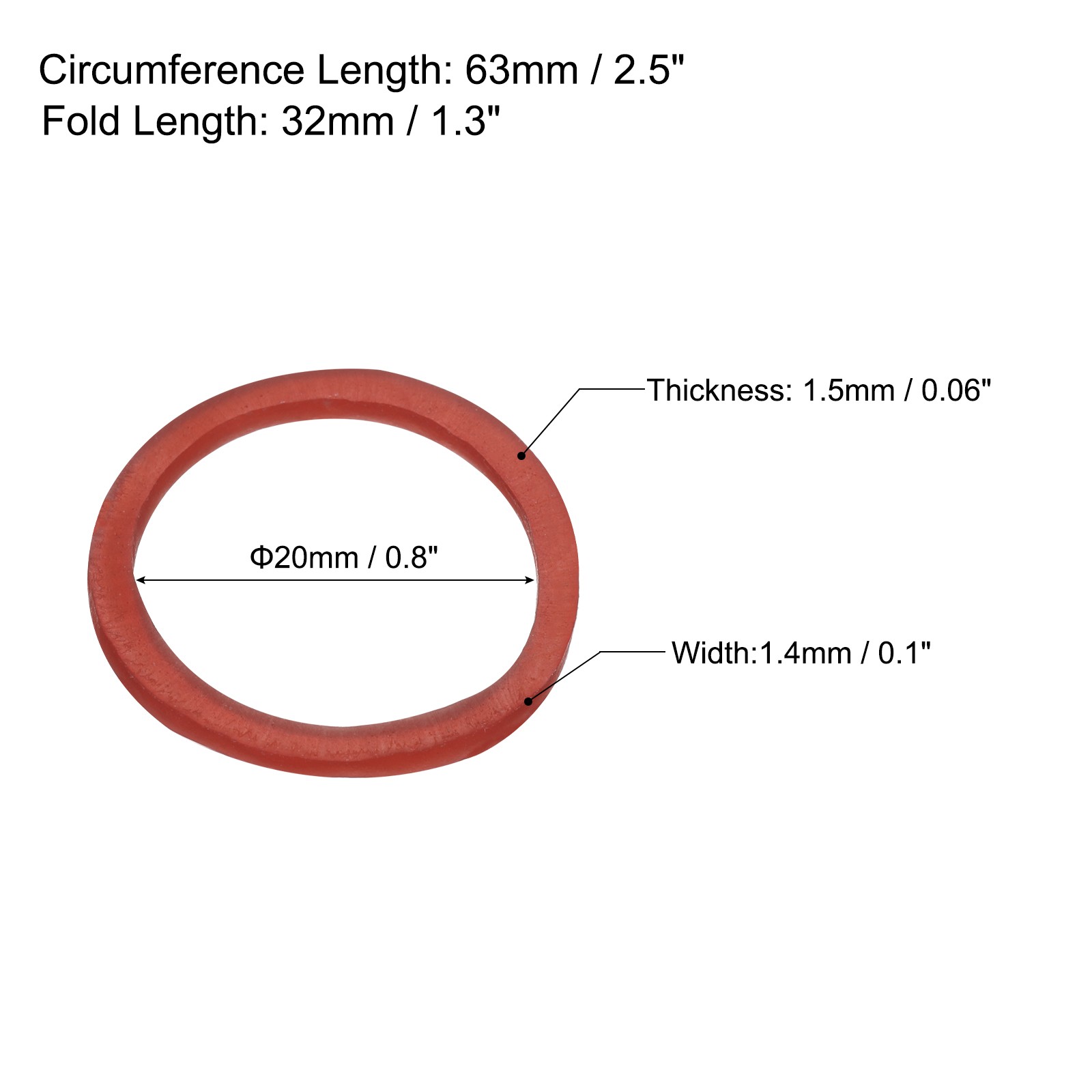 100 Pack 20mm x 1.4mm Rubber Band Red Stretchable Elastic Band