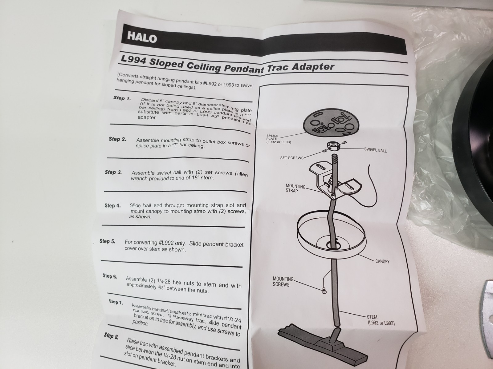 UNUSED – Cooper Halo L994MB Pendant Adapter Kit Black
