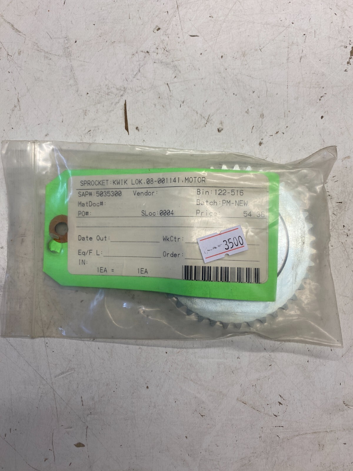 Kwik-lok Bag Closure 08-001141 gear drive wheel Motor Sprocket